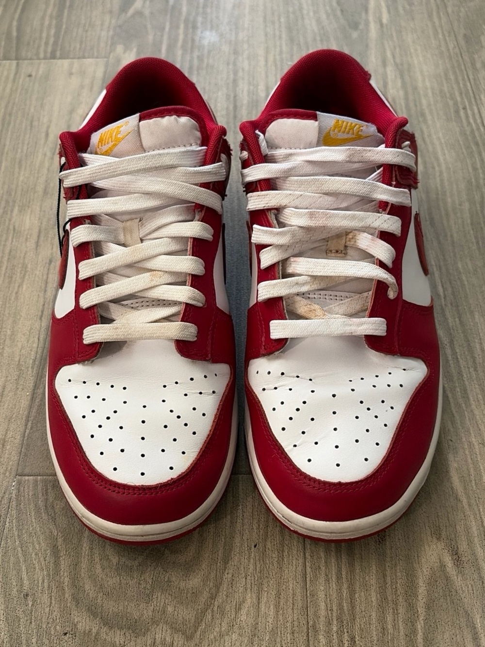 Nike Men’s Low-Top Sneakers - White & Red with Yellow Logo